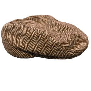 Vintage Herringbone Tweed Hat Brown Size M